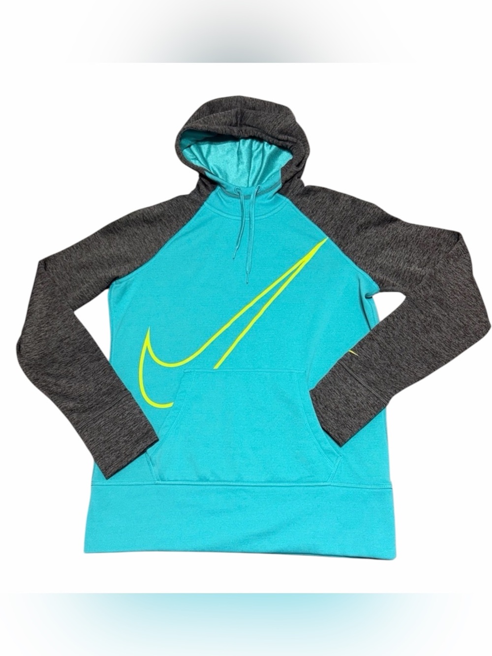 Nike Teal & Charcoal Hoodie with Neon Yellow Swoosh